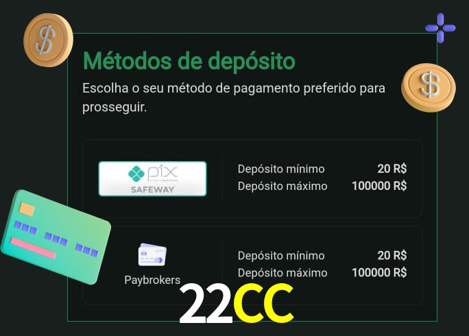 O cassino 22CC oferece uma grande variedade de métodos de pagamento